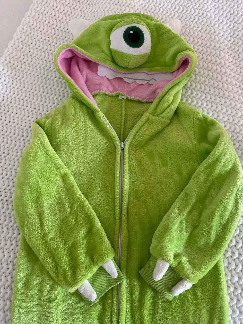 Disney Pixar Monsters Inc Mike Wazowski Fleece Hooded Jumpsuit Costume Size 7-8Y